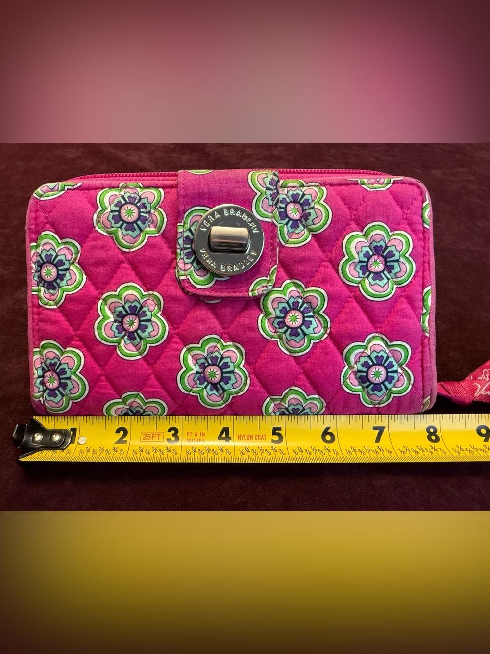 Vera Bradley Quilted Turn-Lock Wallet in Pink Swirl Flowers - Picture 5 of 10